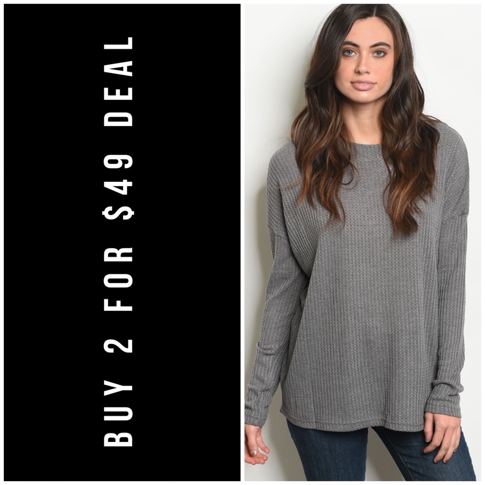 ❄️GRAY WAFFLE LACE UP TOP